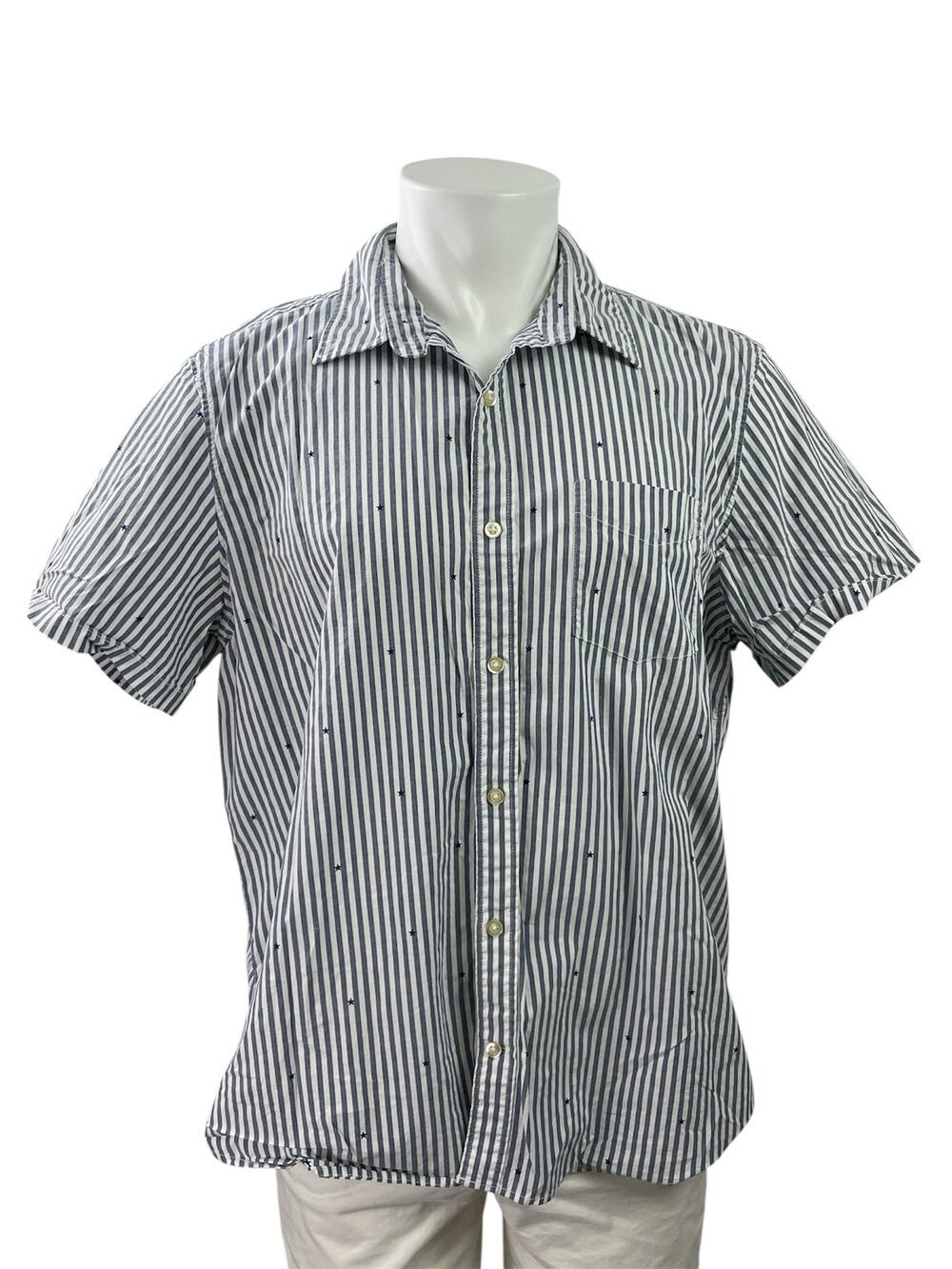 Gap Men's Blue Striped Standard Fit Short Sleeve Button Down Shirt Top Size XL